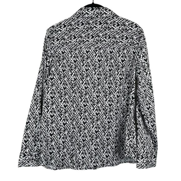 Chico's Size 1 US  Small Button Up Black Brown White Print Top Long Sleeve - Picture 3 of 6